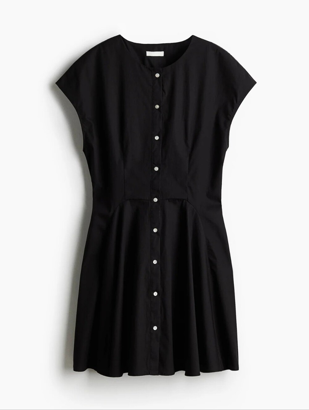 H&M Black Button-Front Cotton Dress Round Neck Cap-Sleeve Mini- M